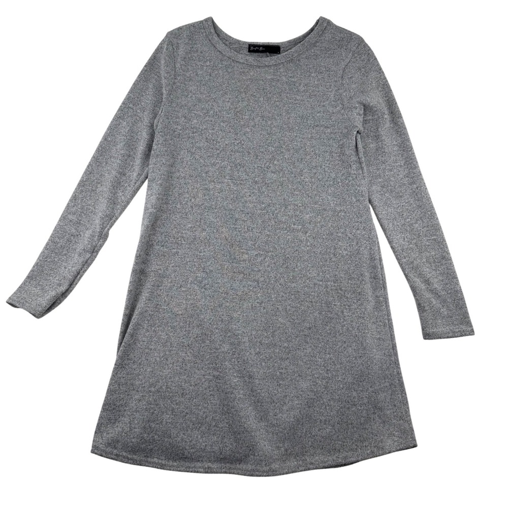 Brit & Bri Heather Grey Long Sleeve Soft Knit A-Line Mini Dress Cozycore M‎